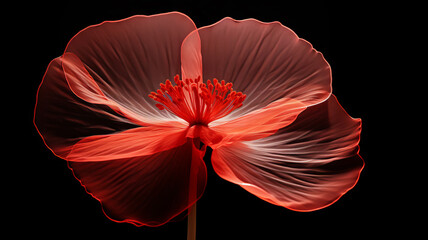 Stylized red poppy flower on black background. Remembrance Day, Armistice Day, Anzac day symbol
