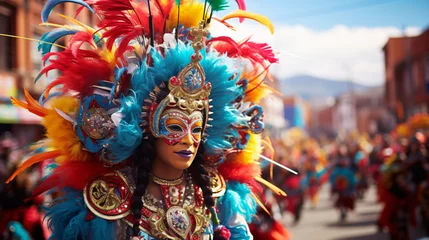 Stickers pour porte Carnaval Dancers at Oruro Carnival in Bolivia