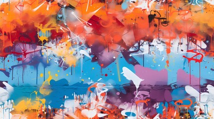 A vibrant, seamless pattern of colorful graffiti art layered on a weathered concrete wall, showcasing urban street art.