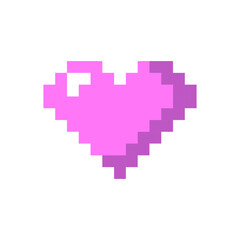  Heart  icon on white background. Pink heart pixel logo. Love symbol