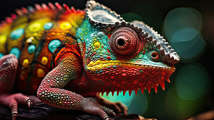 Fototapeta premium Macro view of a chameleon’s scale, each one a portal into another universe Ai Generative