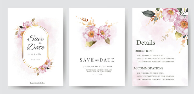 	
Wedding invitation Elegant pink peony flower watercolor background card. Greeting Card. Gold
