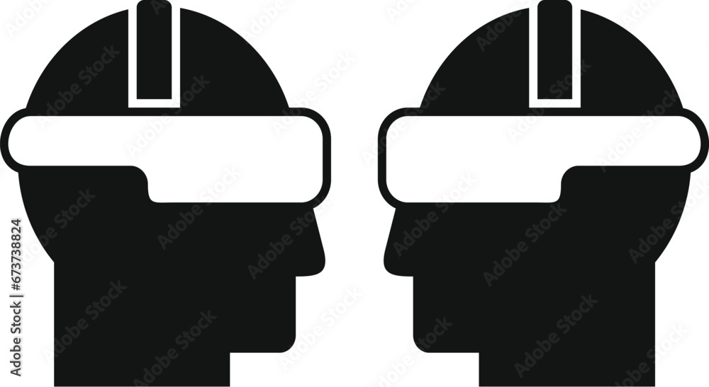 Poster augmented reality couple play icon simple vector. game device. cyber tech
