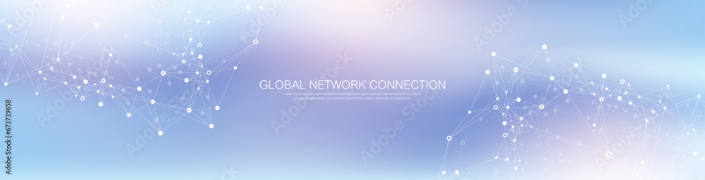 Poster Global network connection banner design template. Header social network communication in the global business concept. Big data visualization. Internet technology
