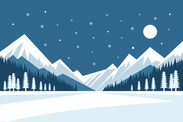 beautiful blue winter landscape nature scene with trees mountain for banner poster illustration