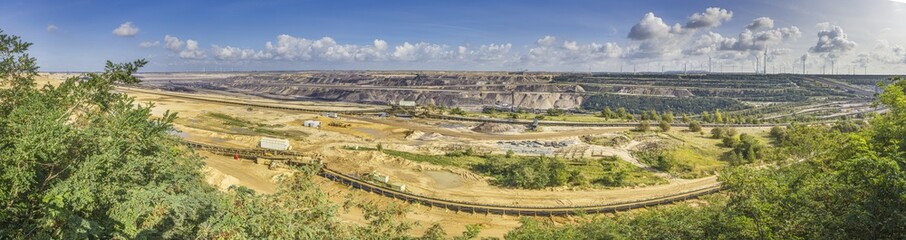 Panoramic image of the Garzweiler opencast coal mine in Germany