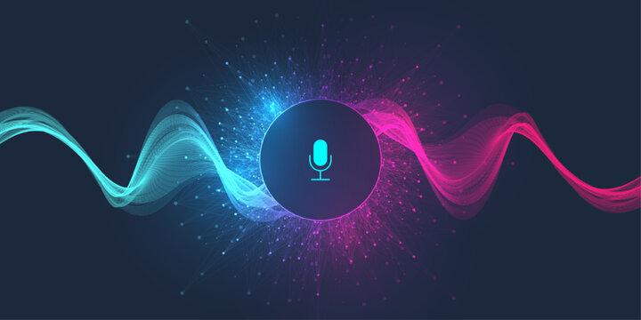 Voice assistant concept. Vector sound wave. Voice and sound recognition equalizer wave flow background. Personal assistant and voice recognition. Abstract amplitude of sound