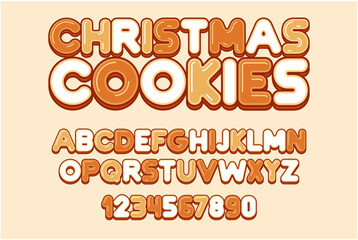 Christmas Cookie font, alphabet. Letters and numbers. flat style