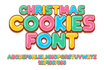 Christmas Cookie font, alphabet. Letters and numbers. flat style