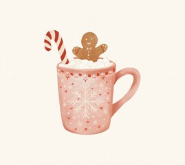Winter Christmas drink, red cup in crochet cozy with sugar gingerbread cookie