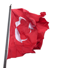 Waving flag of Turkey with flagpole