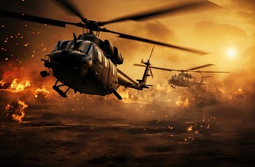 military helicopter on battlefield