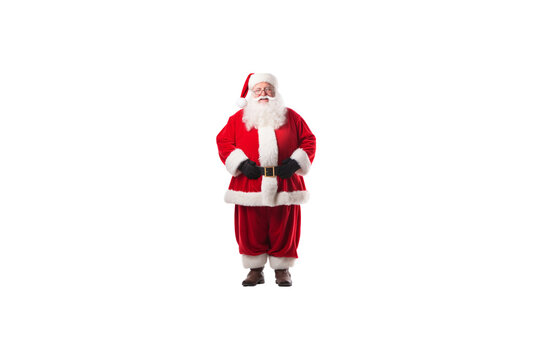Full-size photo of Santa Claus standing and looking at the camera. Transparent background.