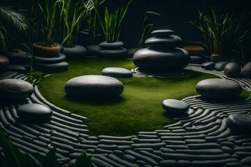 Create a soothing zen garden with bamboo and stones.
