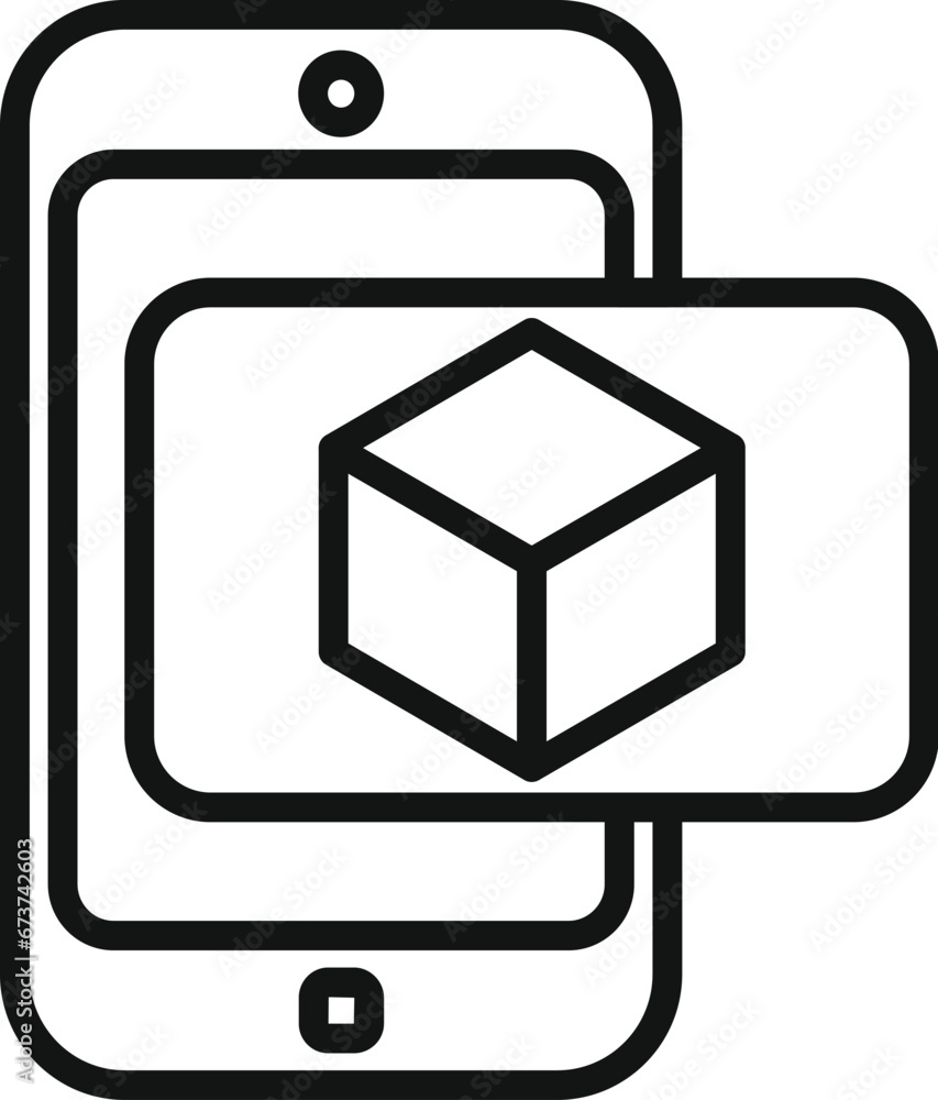 Poster augmented reality phone app icon outline vector. video code. gadget camera