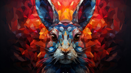 Multicolor geometric illustration of a rabbit. Colourful poly graphic on black background. - obrazy, fototapety, plakaty