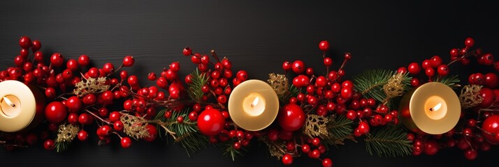 Candlelit Pine Garland on Wooden Backdrop