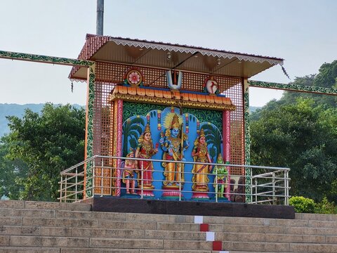 Madurai, Tamil Nadu India - Oct 19 2023:Alagar kovil east entrance in Azhagar Kovil.