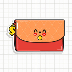 Cute funny Wallet for women sticker. Vector hand drawn cartoon kawaii character illustration icon. Isolated on background. Wallet for women card character concept
