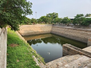 Fototapeta na wymiar Madurai, Tamil Nadu India - Oct 19 2023: Alagarkovil pond in Azhagar Kovil.
