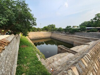 Madurai, Tamil Nadu India - Oct 19 2023: Alagarkovil pond in Azhagar Kovil.