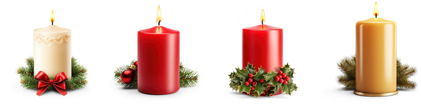 Set of Burning Christmas Candle isolated on transparent background