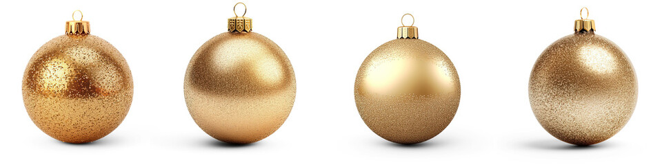 Set of littering Christmas golden Bauble isolated on transparent background