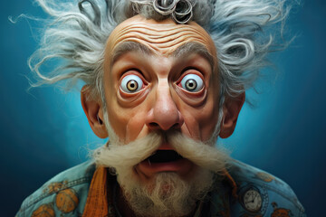 happy old man with funny beard and funny smile, in the style of surrealistic poses,