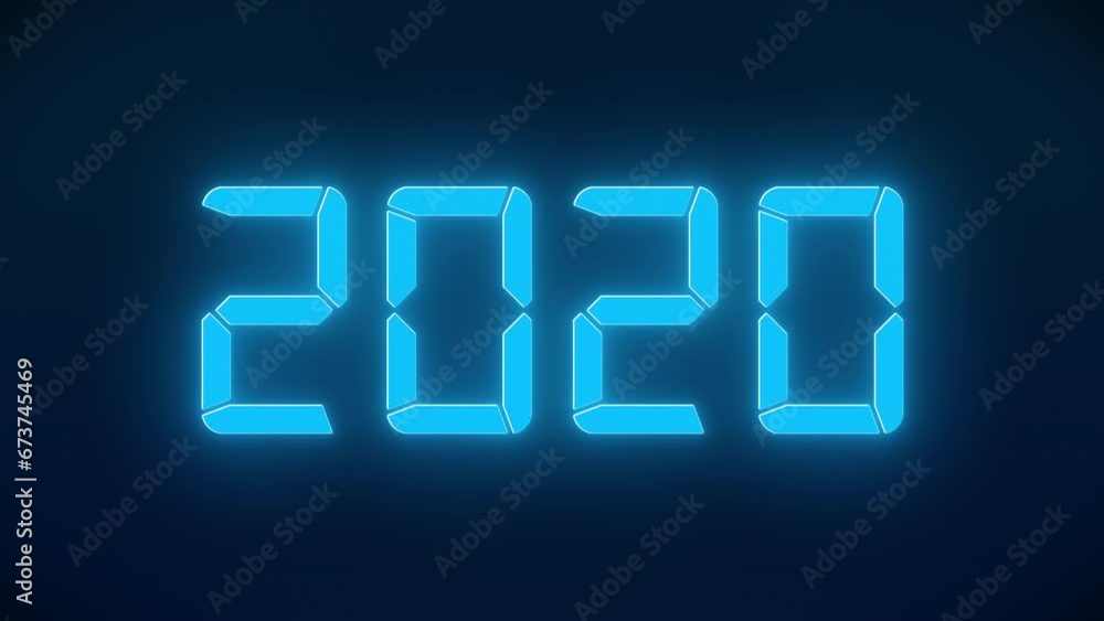 Aufkleber video animation of an led display in blue with the continuous years 2000 to 2024 over dark backgroun