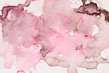 Abstract pink red background. Chaotic brush strokes and paint spots on white paper, bright contrasting background