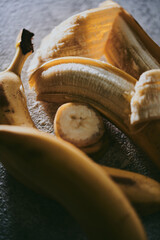 Close-up of bananas on gray textured background