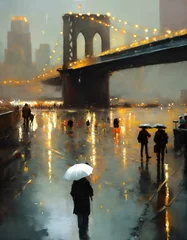 Foto op Canvas ニューヨークの情景を描いた絵画、雨に濡れた美しい街｜A painting depicting a scene in New York. A beautiful city drenched in rain. Generative AI © happy Wu 