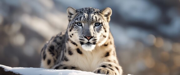 Fototapeta premium Snow Leopard Photography Stock Photos cinematic, wildlife, snow leopard, for home decor, wall art, posters, game pad, canvas, wallpaper