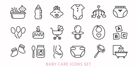 Baby accessories line icons set. Newborn kids care