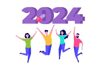 People start 2024 year concept. Vector illustrations for banner, website, landing page, flyer.