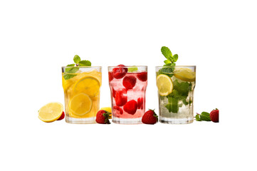 Cocktail with ice, mojito, lemonade, berries, strawberry lemonade transparent background