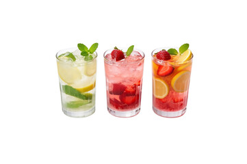 Cocktail with ice, mojito, lemonade, berries, strawberry lemonade transparent background