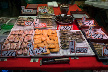 One of the Omicho fresh food market convenience fish stalls in Kanazawa
