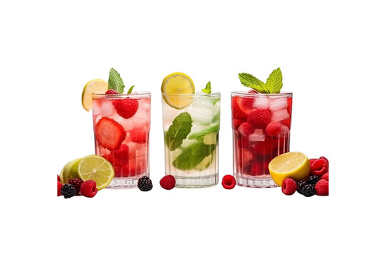 Cocktail with ice, mojito, lemonade, berries, strawberry lemonade transparent background