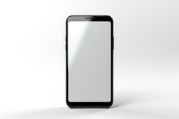 A front-view mockup of a smartphone with a blank screen for easy customization, placed against a white background, providing a clean and professional setting. Photorealistic illustration