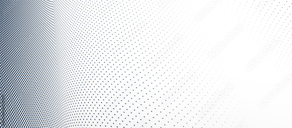 Poster grey dots in 3d perspective vector abstract background, dotted pattern cool design, wave stream of s