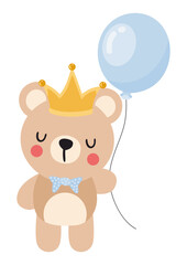 Teddy bear with crown holding a balloon