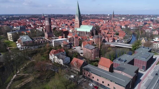 Aerial view, old town, Lueneburg, Lower Saxony, Germany, Europe