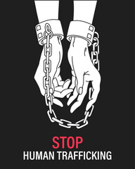 Hands in chains. Stop human trafficking. National slavery and human trafficking concept. Illustration, vector.