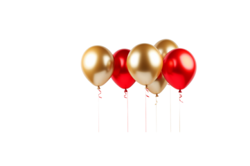 Golden and red balloons on transparent background