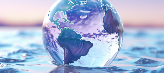 an image of a globe covered in glass, in the style of hyperrealistic precision, light blue and light purple, streamline elegance, close-up intensity