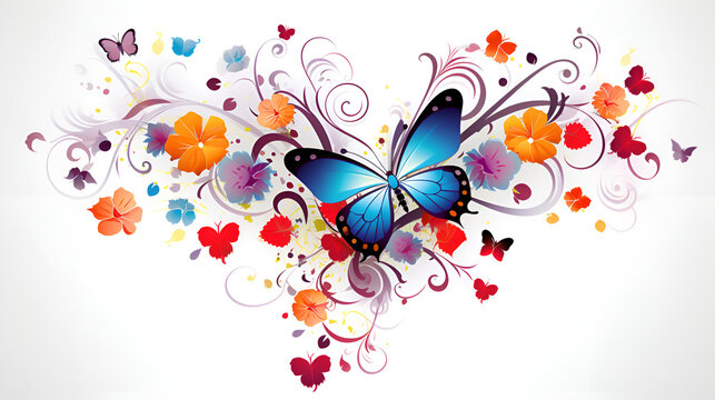 butterfly on a pink background, A colorful butterfly is surrounded by colorful butterflies, Paint Splash Colorful Butterfly