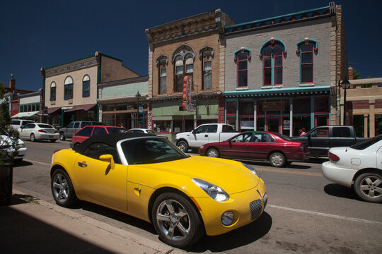 Yellow Pontiac Solstice Gxp Turbo car parked in Las Vegas Downtown, New Mexico 