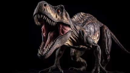 Crédence de cuisine en verre imprimé Dinosaures Tyrannosaurus rex roaring on a black background