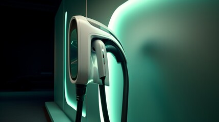 Electric Vehicle Charging Station: Realistic Anamorphic Art Close-up in Vibrant Tones